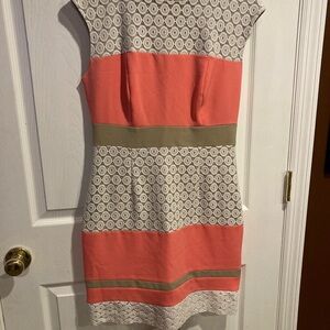Studio One Coral, Tan and White Sheath Dress for Work